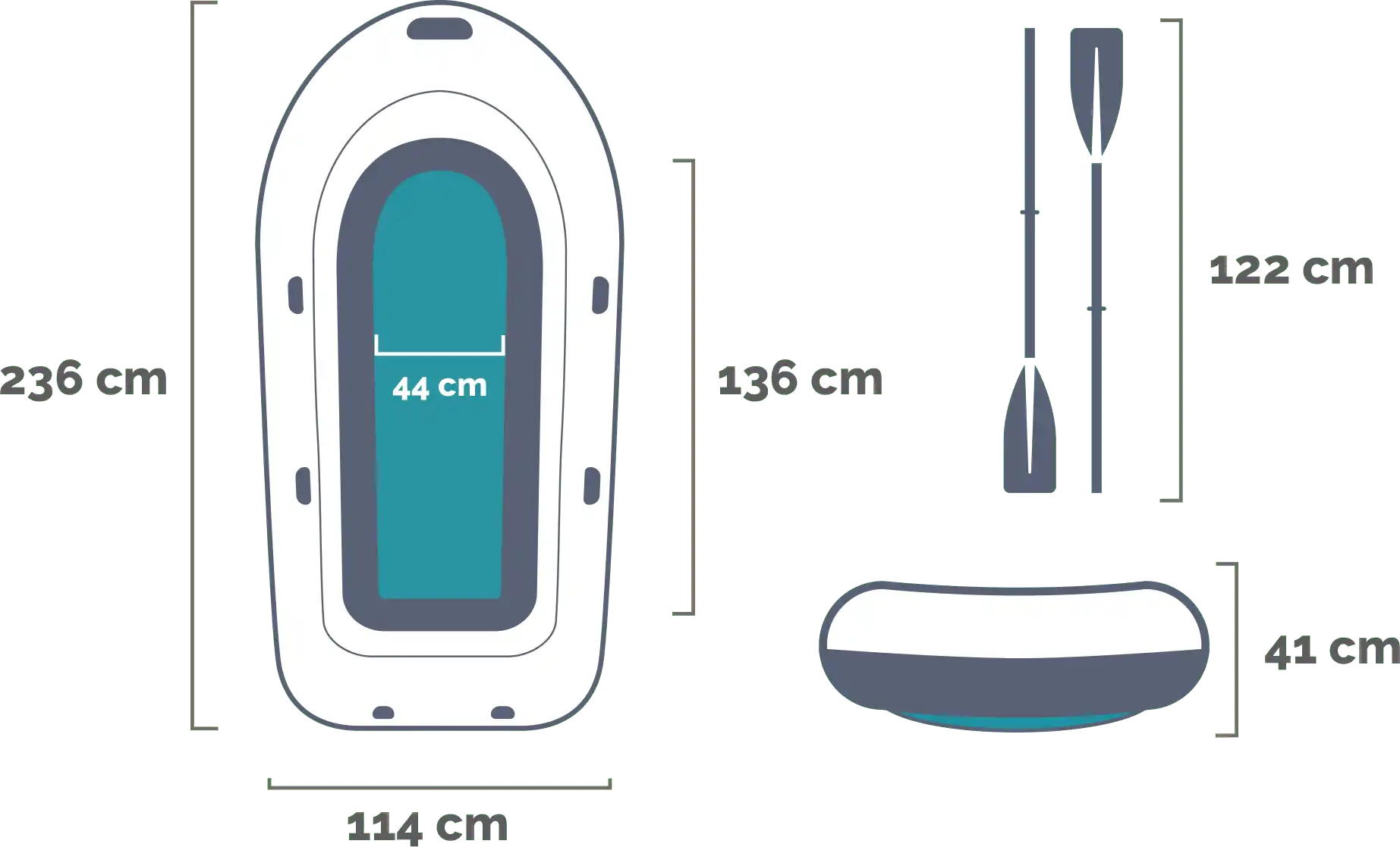 Matmenys ir forma Challenger 2 Boat Pripučiama valtis