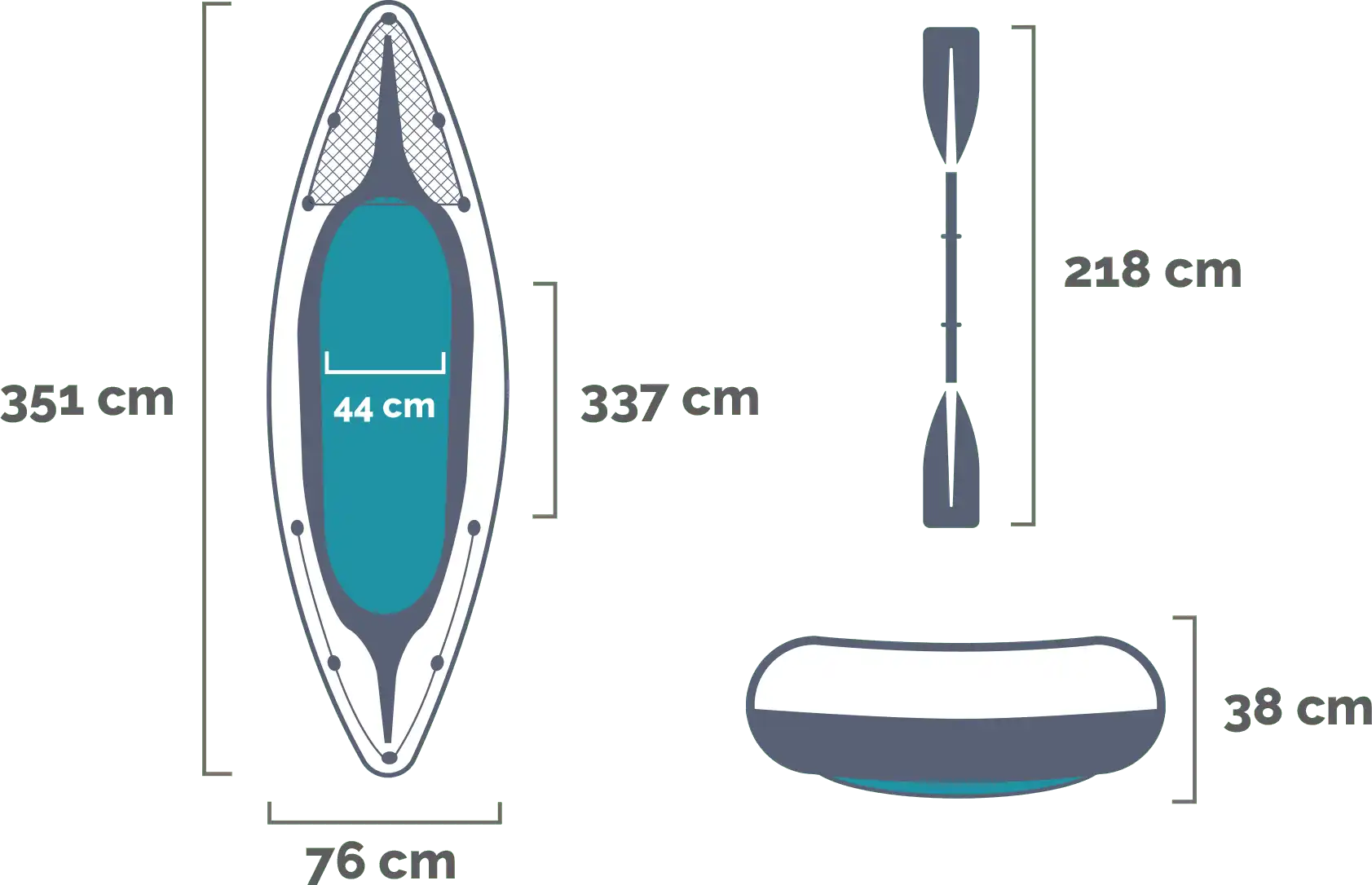 Dimensions and shape Challenger K2 Kayak