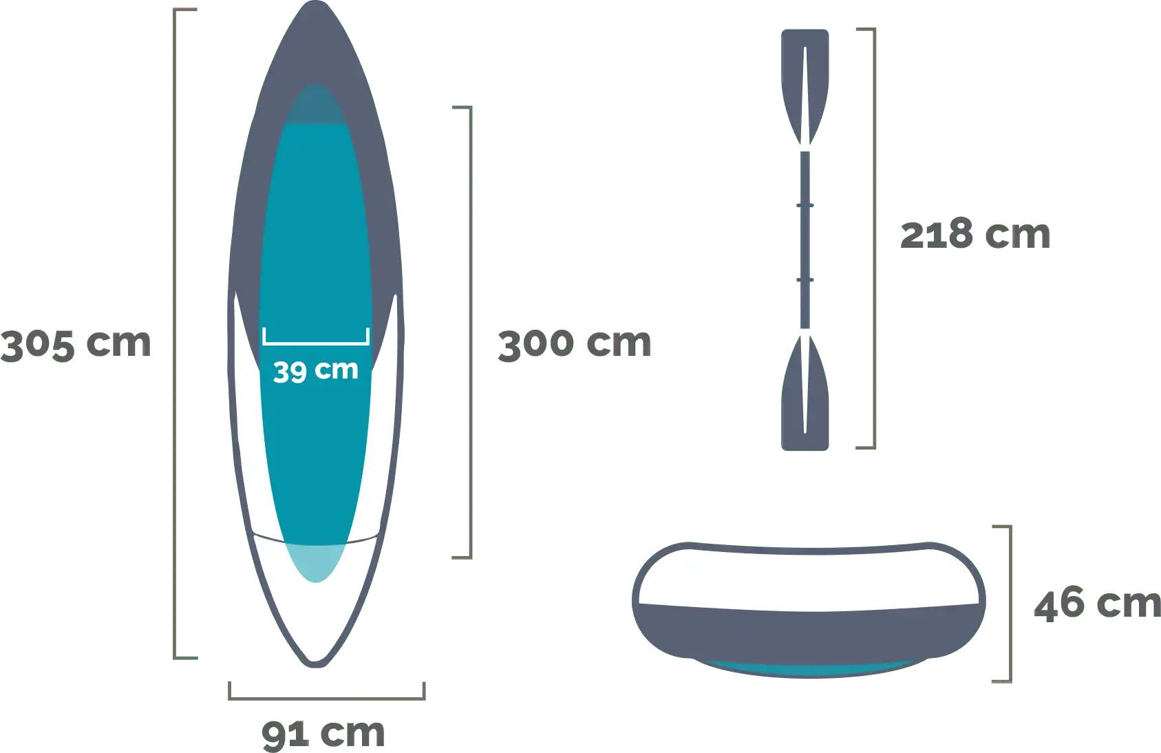 Dimensions and shape Excursion Pro K1 Kayak