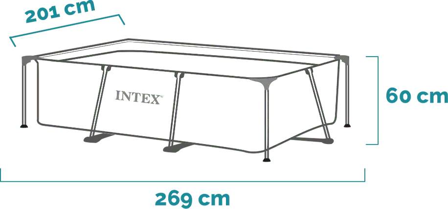Dimensions and shape Pink Rectangular Frame Pool 220x150x60 cm