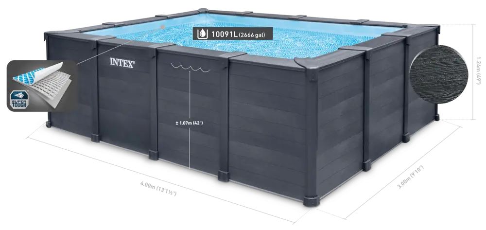 Graphite Gray Panel Rectangular Pool Set 400x300x124 cm